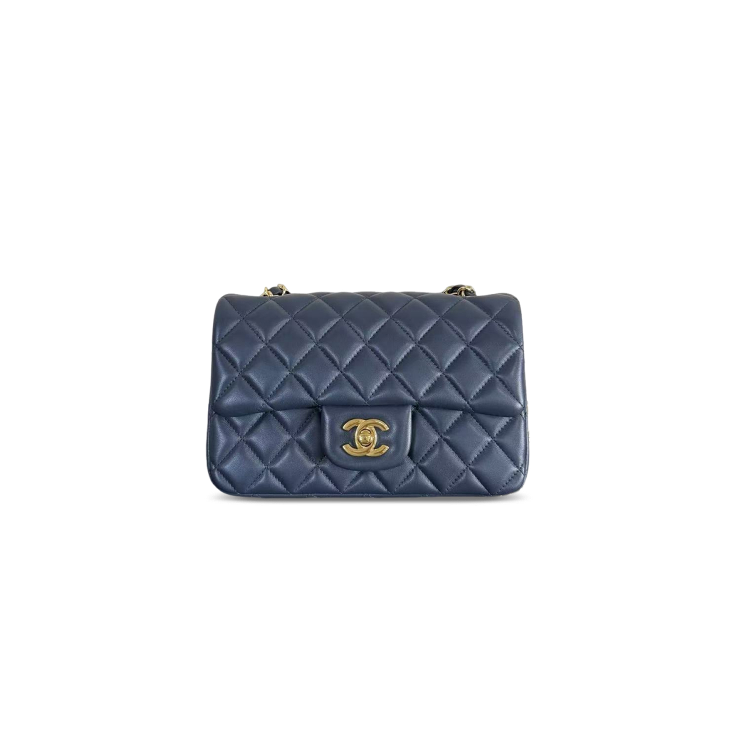 CHANEL CLASSIC FLAP MINI RECTANGULAR NAVY BLUE LAMBSKIN A01116 (20*12*6cm)